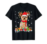 Cute Yorkshire Terrier Dog Christmas Lights Xmas Santa Hat T-Shirt