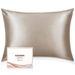 Adubor Silk Pillowcase for Hair and Skin with Hidden Zipper, Both Side 23 Momme Silk,900 Thread Count (20x36inch, Taupe, 1pc)