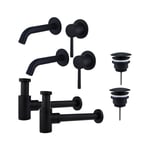 Calvi Kit robinet lavabo - pour double vasque - robinet rehaussé - bonde non-obturable - siphon design bas - Noir mat - Fortifura