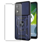 Case for Motorola Moto E13 Phone Cover + Glass Screen Protector, Stand Navy