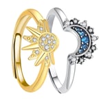 Sun and Moon Ring Set - Stapelbara ringar för kvinnor, justerbara himmelska smycken som vänskapsringar - Perfekta presenter till bästa vänner och tonårsflickor