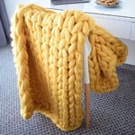 Blanket Embroider Throw Arm Knitting Roving Wool Bulky Yarn Home Bed Sofa Living Room Soft Knit Easily Thickness Chunky Handcrafted Cozy Blankets,Chick Yellow,1.2x1.8m