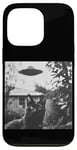 Coque pour iPhone 13 Pro Cat Selfie with UFO Weird 50s Photo --