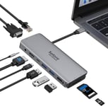 Adaptateur USB C, HUB USB C Multiport 10-en-1 vers HDMI et VGA, USB 3.0/2.0, PD 100W, Ethernet RJ45, SD/Micro SD et Audio 3.5mm, Dock USB C pour MacBook Pro/Air 2021/2020 XPS Tablette