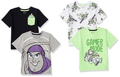 Amazon Essentials Disney | Marvel | Star Wars Boys' Short-Sleeve V-Neck T-Shirts, Pack of 4, Neon/Toy Story Friends, 2 Years