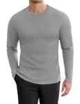 Ekouaer T-Shirt Col Rond Maille Classique Thermolactyl Homme Hauts Thermiques Maillot de Corps à Manches Longues sous-Vêtements Automne-Hiver Chaud,Gris Clair,XXL