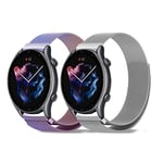 RoYiio Bracelet Compatible avec Galaxy Watch 4 40mm 44mm/ Galaxy Watch 4 Classic 42mm 46mm, 2 Pack 20mm Métal Bracelet pour Amazfit GTS 3 / GTS 2 / GTS 2e/ GTS 2 Mini/GTR 42mm (Coloré + Argent)