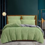 Housse de Couette Hiver 240x260 Chaude Flanelle Toucher Cashmere Polaire Parure de Lit en Velours Vert Grise Doux avec Fermeture Éclair, Linge de Lit 2 Personnes avec 2 Taies d'oreiller 65x65 cm