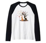 Fox And Owl On The Tree Animal Lover Autumn Leaves Raglan Baseball Tee