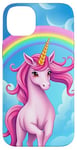 iPhone 14 Plus Colorful Unicorn in Clouds with Bright Rainbow Case