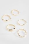 Womens Wave 5 Pack Rings - Gold - One Size, Gold