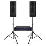 Vonyx SL28-FPL DJ Sound System PA Speakers Amplifier with Stands Bluetooth 800W