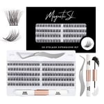 Individual Lashes 120 Cluster Lashes 3D False Eyelashes Natural Look D Curl Reusable Fluffy Lash Extension Kit with Applicator and Lash Bond and Seal DIY Cluster Eyelash Extensions Mix 10-16MM-DM25