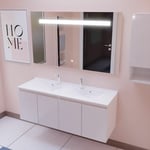 Cuisibane - Meuble proline 140 cm avec plan double vasque et miroir Elégance ht80- Blanc - Blanc