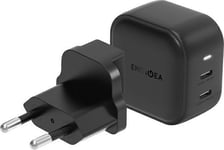 Energea Lader Energea Lader. Nettverk. 2Xusb-C Pd-Pps 45W 2C Svart/Svart Usa+Eu Travelite Gan45