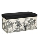 Pouf et Coffre de rangement en bois et tissu imprimé Noir & Blanc 76 x 38 cm