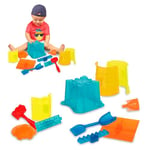 Battat - Sand Toys for Kids - 11-pcs Sandcastle Building Kit with Sandbox Molds and Shovel - Outdoor Sandbox Toy Set - Sand Castle Rainbow Playset, 3 years +