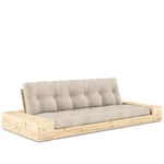 Canapé lit futon base beige couchage 130cm dossiers et accoudoirs coffres