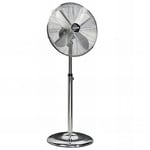 Farelek Ventilateur sur pied ARIZONA 50W Ø40cm, métal chromé, hauteur 90-125cm, 4 pales métal chromées, 3 vitesses, tête oscillante 160°, Gris