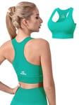 CLDFHX Sports Bras Women Seamless Padded Without Underwire High/Mid Impact Support Racerback Sport Bra for Workout Yoga Gym, Emerald Green, M