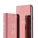 LEMAXELERS Xiaomi Mi 10T Lite Coque,Xiaomi Mi 10T Lite Coque Paillette Clear View Etui Miroir Mirror Makeup étui Cuir Housse Couverture avec Fonction Stand pour Xiaomi Mi 10T Lite,Mirror PU Rose