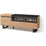 Meuble tv, Banc Télé, Grand espace de Rangement, 150x57x35cm, Pour les tv jusqu'à 65', Cheminée électrique, Design industriel, Style moderne, Chêne