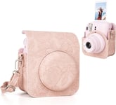 Instax Mini 12 Étui pour appareil photo Fuji Mini 12 Instant Film-Étui de protection en cuir PU dans différents motifs avec bandoulière réglable,rose clair,Étui pour appareil photo