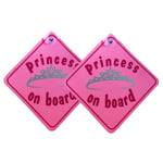 Princess on Board Car Sign Twin Pack Pink Baby on Board Sign with Suction