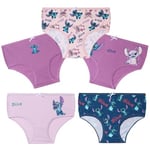 Disney Stitch Culottes Filles, Confortable et Respirant 100% Coton - Lot de 5 (Bleu/Violet, 9-10 Ans)