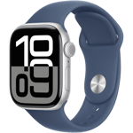 Apple Watch Series 10 Sport Band -rannekkeella. Hopea / Valkoinen. 42 mm & S/M. GPS + Cellular