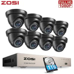 ZOSI CCTV 3000TVL Camera 1080P 8CH DVR 1T Home Surveillance Security System Dome