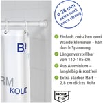 Barre de douche extensible extra épaisse Wenko 110 à 185 cm, Installation sans perçage, Aluminium inoxydable - plastique, 28 mm x 110-185cm, Blanc