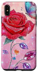 Coque pour iPhone XS Max Adorable rose rouge et papillon avec étoiles et papillons roses