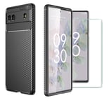 For Google Pixel 6a 5G Case Carbon Slim Cover & Glass Screen Protector 