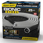 BIONIC STEEL 25 FT Garden Hose Pipe with Nozzle 304 Stainless Steel Metal Hosepipe, Crush Resistant Flexible Hose Pipe, Kink Free Ultra Lightweight Garden Hose Easy to Coil, Garden Hoses