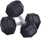 IRON FIT GEAR HEX DUMBBELL WEIGHTS CAST IRON RUBBER 2.5KG - 22.5KG PAIRS SETS (2 x 17.5kg)