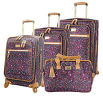 Steve Madden Designer Luggage Collection,4 Piece Softside Expandable Lightweight Spinner Suitcase Set,Travel Set Includes a Tote Bag, 20-Inch Carry on, Dark Purple, One Size