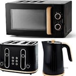 Wood Textured Scandi Kettle Toaster and Microwave Set Stylish Kitchen in BLACK