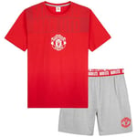 Manchester United F.C. Mens Short Pyjamas Set, Breathable 2 Piece Lounge Wear - Man United Gifts for Men (Red/Grey, S)