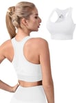 CLDFHX Women's Sports Bras Padded Seamless Racerback Sports Bra Top No Underwired Workout Bra for Gym Yoga Pilates Running Fitness, White, XL