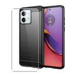 Carbon Case for Motorola Moto G84 Phone Cover and Glass Screen Protector