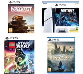 Sony PlayStation 5 Fortnite Cobalt Star Bundle (Model Group - Slim), Wreckfest, LEGO Star Wars: The Skywalker Saga & Hogwarts Legacy, White