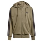 adidas Men's ESSENTIAL THREE STRIPES FRENCH TERRY FULLZIP HOODIE, Olive Strata/Black, L