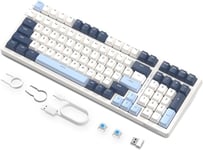 K8 Clavier de Jeu Mécanique sans Fil à échange à Chaud,Clavier Filaire Rétroéclairé RGB,Commutateur Bleu,Bluetooth/2,4 GHz/USB-C Tri Mode avec Batterie 4000 mAh pour Mac/Win Bleu/Blanc(Q1602)