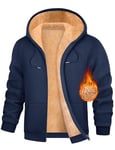 TOMEEK Mens Hoodies Zip Up Fleece Hoodie Casual Sherpa Lined Hooded Sweatshirt Winter Thermal Jacket Warm Thick Coats with Pockets for Men,Navy blue,Size L