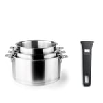 LACOR - 56610 - Set de 3 Casseroles Combi, Plus Poignée, Empilables, Convient pour Induction, Lave-Vaisselle et Four, Acier Inoxydable 18-10, 16 cm, 18 cm et 20 cm