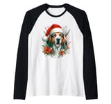 Christmas American English Coonhound Dog Watercolor Artwork Raglan Baseball Tee