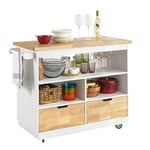 SoBuy Desserte Roulante Chariot de Cuisine Meuble de Rangement à roulettes Chariot de Service Buffet Multifonctionnel avec Etagère à Epices et Deux tiroirs, 110x55x91 cm, FKW107-WN