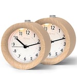 aboveClock Réveil Matin en Bois, Réveil Analogique sans Tic-Tac, Horloge à Aiguilles avec Mode Snooze, Veilleuse, Alimenté par Pile（1*Pile AA requise - Bois Naturel en Bois Clair- 2Packs