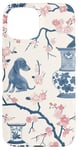 Coque pour iPhone 15 Preppy Bocal en toile Chinoiserie Motif chiens et gingembre Rose et bleu